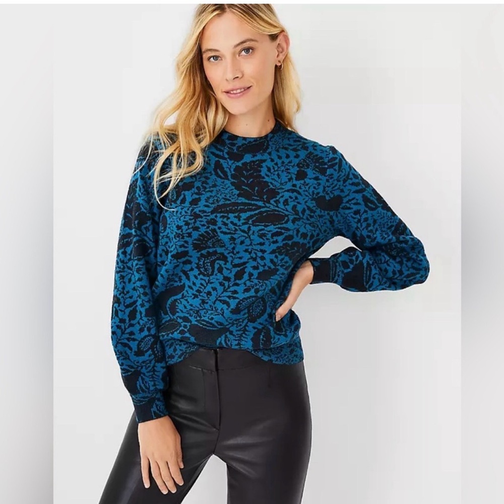 Ann Taylor Women’s Sweater in Blue and Black Floral Design